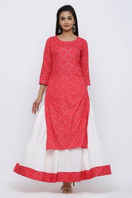 Pink printed rayon kurta-sets 1
