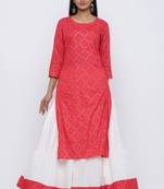 Pink printed rayon kurta-sets