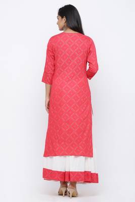 Pink printed rayon kurta-sets 2