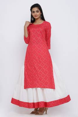 Pink printed rayon kurta-sets 3