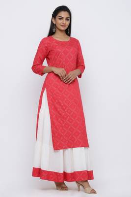 Pink printed rayon kurta-sets 4