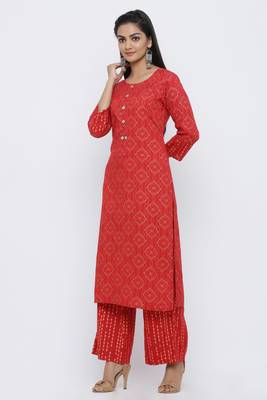 Red printed rayon kurta-sets 3