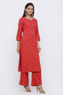 Red printed rayon kurta-sets 4