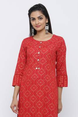 Red printed rayon kurta-sets 5