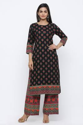 Black printed cotton kurta-sets 1