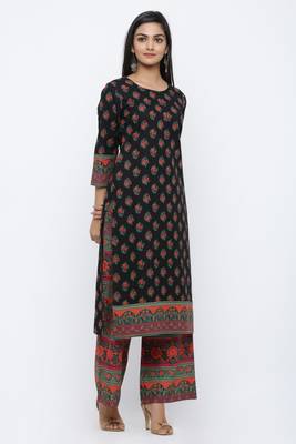 Black printed cotton kurta-sets 4
