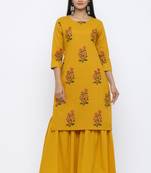 Yellow printed cotton kurta-sets