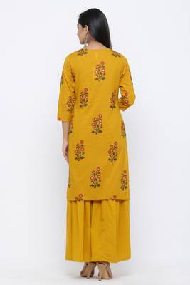 Yellow printed cotton kurta-sets 2