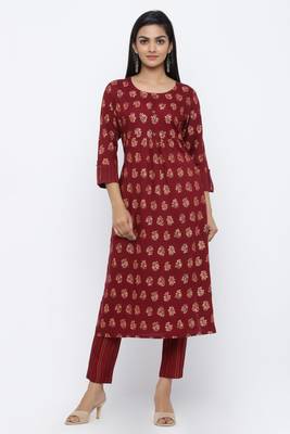 Purple printed rayon kurta-sets 1