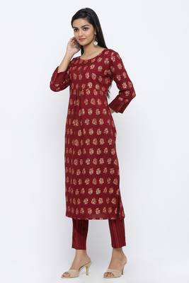 Purple printed rayon kurta-sets 3