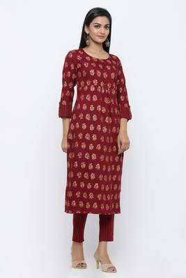 Purple printed rayon kurta-sets 4
