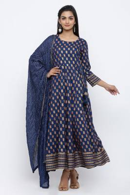 Blue printed rayon kurta-sets 1