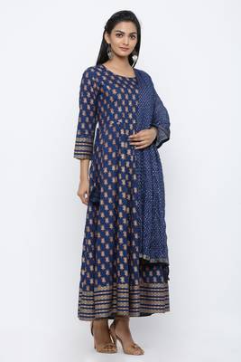 Blue printed rayon kurta-sets 4