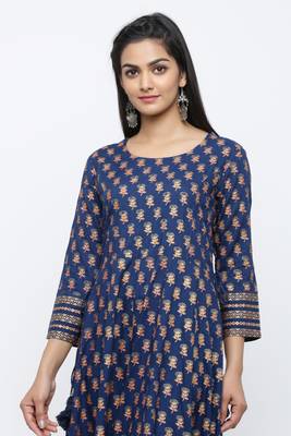 Blue printed rayon kurta-sets 5