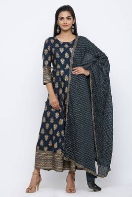 Blue printed rayon kurta-sets 1