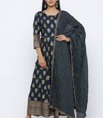 Blue printed rayon kurta-sets