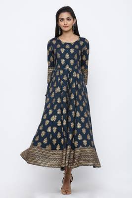 Blue printed rayon kurta-sets 4