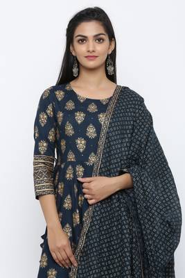 Blue printed rayon kurta-sets 5