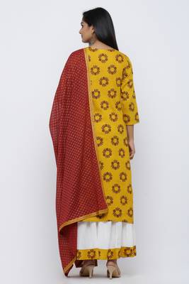 Yellow printed rayon kurta-sets 3