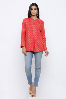 Red printed rayon tops 1