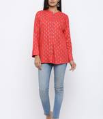 Red printed rayon tops
