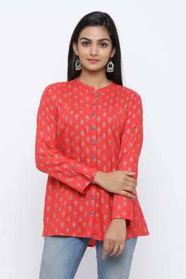 Red printed rayon tops 4