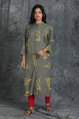 Grey printed rayon ethnic-kurtis 1