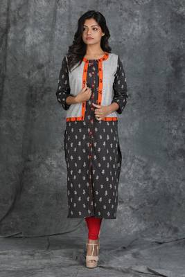 Grey printed cotton cotton-kurtis 1