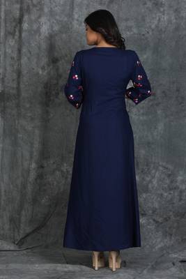 Navy-blue woven rayon long-kurtis 2