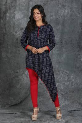 Navy-blue printed rayon ethnic-kurtis 1