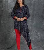 Navy-blue printed rayon ethnic-kurtis