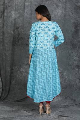 Sky-blue printed cotton cotton-kurtis 3