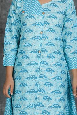 Sky-blue printed cotton cotton-kurtis 4
