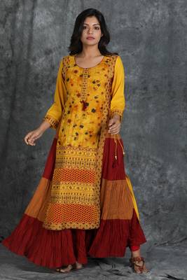 Yellow woven cotton cotton-kurtis 1
