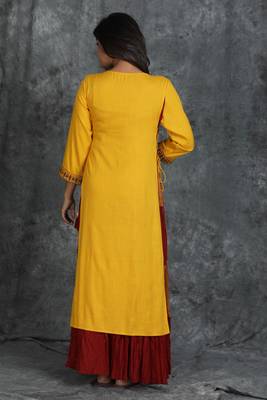 Yellow woven cotton cotton-kurtis 2