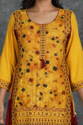 Yellow woven cotton cotton-kurtis 3