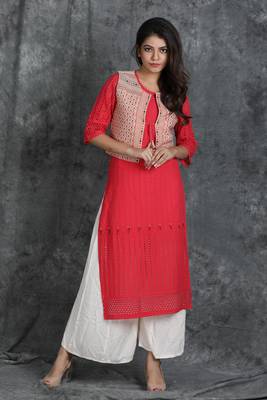 Pink woven cotton cotton-kurtis 1