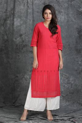 Pink woven cotton cotton-kurtis 2