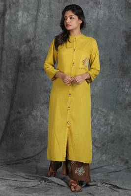 Yellow embroidered cotton cotton-kurtis 1