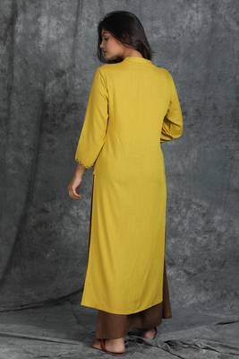 Yellow embroidered cotton cotton-kurtis 3