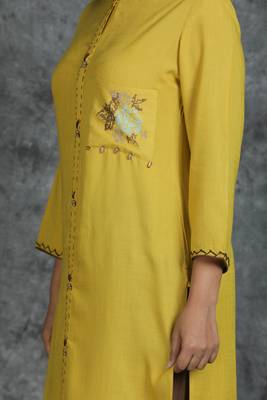 Yellow embroidered cotton cotton-kurtis 4