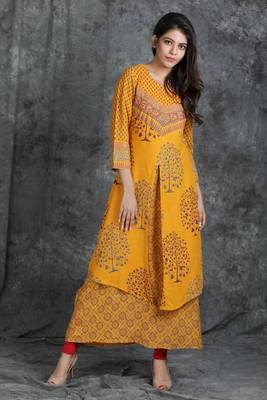 Yellow embroidered rayon ethnic-kurtis 1