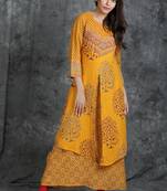 Yellow embroidered rayon ethnic-kurtis