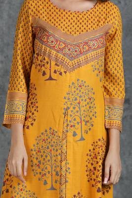 Yellow embroidered rayon ethnic-kurtis 3
