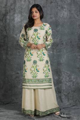 Beige printed rayon ethnic-kurtis 1