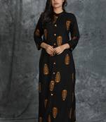Black printed rayon long-kurtis