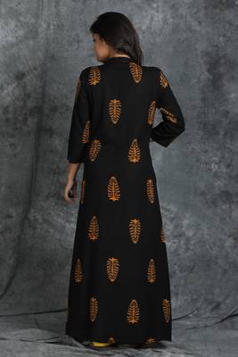 Black printed rayon long-kurtis 2