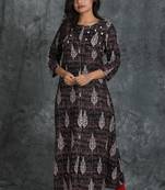 Black embroidered rayon long-kurtis