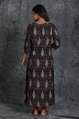Black embroidered rayon long-kurtis 2