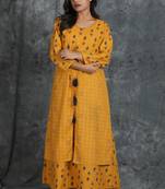 Yellow printed cotton cotton-kurtis
